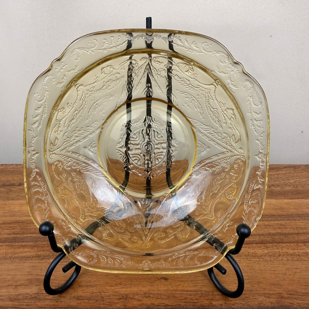 Federal Glass Co. Madrid 5" Depression Glass Bowl Amber Square Scalloped Edge